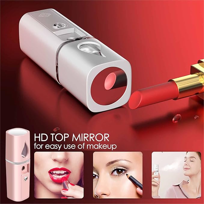 GIVERARE 2 Pack Nano Facial Steamer, Handy Mini Mister with Mirror, USB Rechargeable Mist Sprayer, Visual Water Tank Moisturizing&Hydrating for Face, Makeup, Skin Care, Eyelash Extensions-Pink