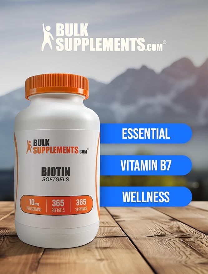 BulkSupplements.com Biotin 10000mcg Softgels - Vitamin B7, Biotin Vitamins for Hair, Skin and Nails, Biotin Supplement - Gluten Free, 1 Softgel per Serving, 365 Count (Pack of 1)