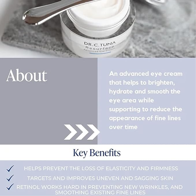 Farmasi Dr. C. Tuna Resurface Advanced Eye Cream, Natural and Organic Anti Aging, Wrinkles Eye Cream to Reduce Puffiness, Minimizes Under Eye Darkness, Brighter and Younger-Looking Eyes 0.5 oz/15 ml
