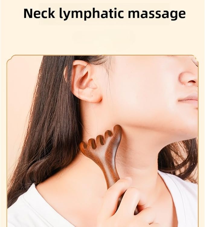 Golden Sandalwood Massager Tool Eye Massage Device Scalp Gua Sha Wooden Comb Forehead Massage Tools with Gift Box (6 Claws)