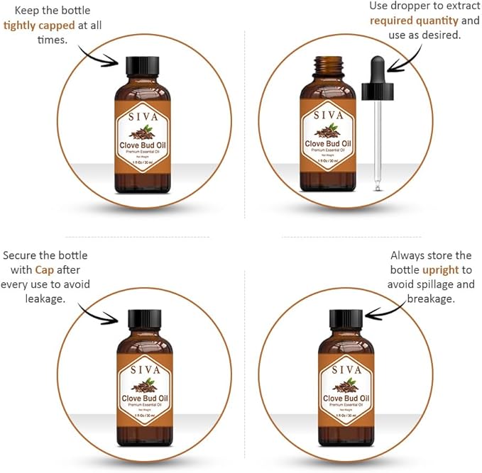 SIVA Clove Bud Essential Oil - 1 Fl Oz – Natural Clove Bud Oil - for Diffuser, Face, Skin Care, Aromatherapy, Hair Care, Scalp and Body Massage - with Dropper