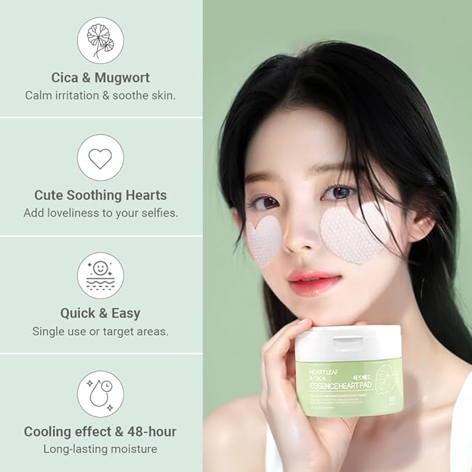 TENZERO Heart Leaf CICA Essence Heart Pad 50ea, Redness Relief Soothing Pore Care for Sensitive Skin, Korean Facial Toner Pads, Hydrating & Refreshing, Centella, 150g
