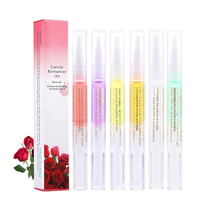 6Pcs Nail Cuticle Oils Nutrition Oil Pen and Nail Glitter Powder Set 12 Colors Glitter Powder for Nails