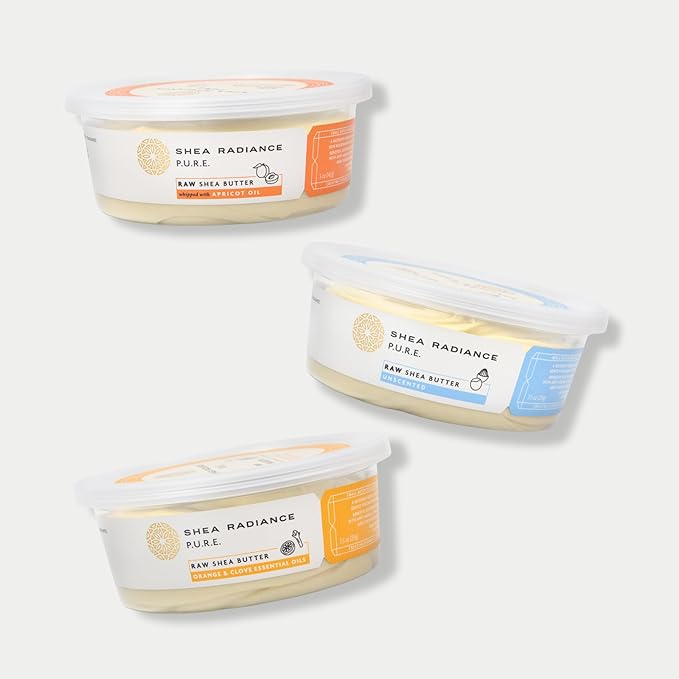 Shea Radiance P.U.R.E Raw Shea Butter | 100% Natural & Unrefined Body Butter | Soothes, Softens, & Increases Collagen | Long Lasting Moisture | Moisturizer for Sensitive Skin | Apricot Oil (5oz)