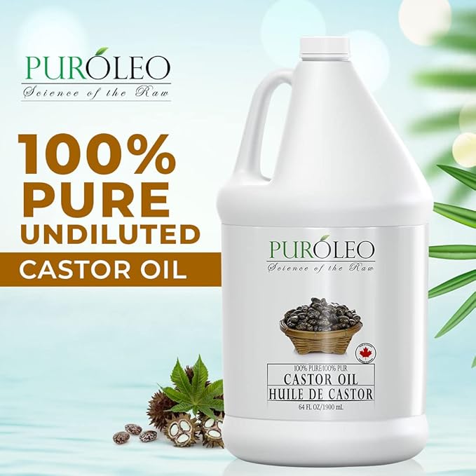 PUROLEO Castor Oil 64 Fl Oz/1900 ML (Packed In Canada) 100% Pure and Natural Hair, Lash, Beard, Eyelashes & Eyebrow Oil Black castor oil for brow lashes, Make eyelash serum, hair serum for dry hair