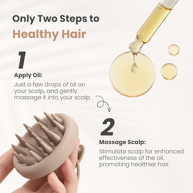 AIMIKE Scalp Massager Shampoo Brush, 100% Soft Silicone Scalp Scrubber, Scalp Exfoliator Brush for Dandruff Removal, Scalp Massager for Hair Growth, Wet Dry Hair Massager Shampoo Brush, Khaki
