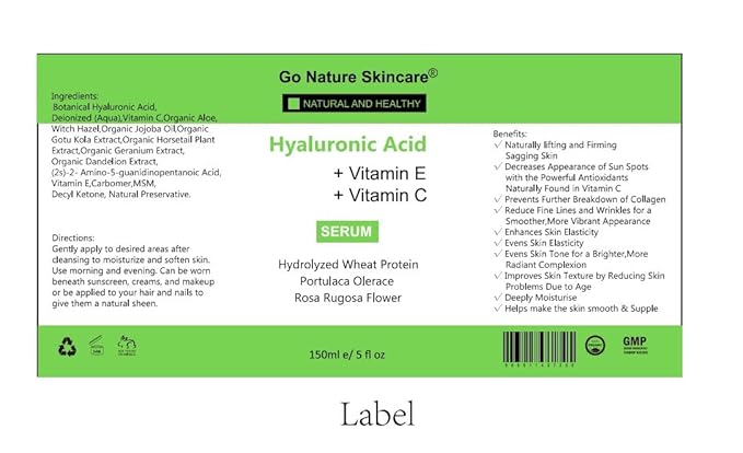 Hyaluronic Acid Serum (5oz) – 100% Pure Hyaluronic Serum for face & Anti-Aging Formula for Face – Wrinkle Reduction, Brightening & Moisturizing with Vitamin C for All Skin Types
