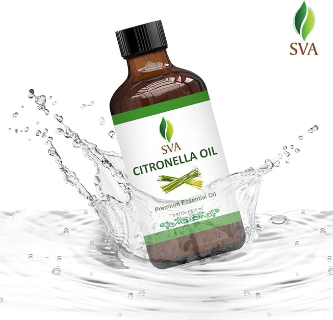 SVA Citronella Essential Oil – 4 Fl Oz – 100% Natural Citronella Oil - for Diffuser, Hair Care, Face, Skin Care, Aromatherapy, Scalp and Body Massage, Soap and Candle Making - with Dropper