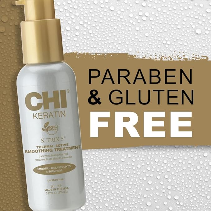 CHI Keratin K-Trix 5 Smoothing Treatment, Hair Serum For Creating Smooth, Frizz-Free Styles That Last, Sulfate, Paraben, & Cruelty-Free, 3.92 Oz