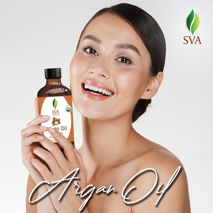 SVA Argan Oil Organic - 4 Fl Oz – 100% Natural Cold Pressed Organic Argan Oil - for Face, Skin Care, Hair Care, Scalp Massage & Body Massage – Carrier Oil with Dropper