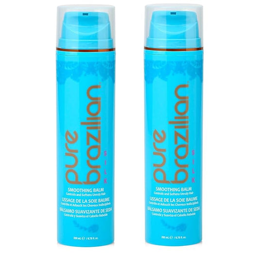 Pure Brazilian Silk Smoothing Balm with Keratin, Hydrolyzed Silk & Coconut Oil, Anti-Frizz, Nourishing & Strengthening, Salon-Quality Treatment, Pack of 2, 6.78 Oz