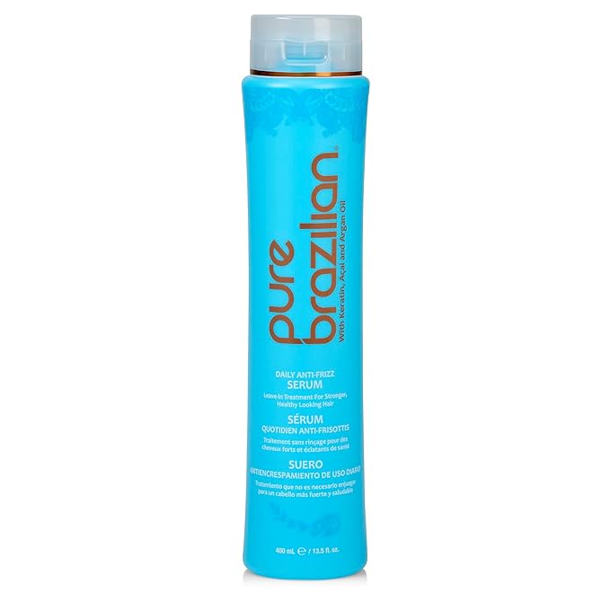 Pure Brazilian Anti-Frizz Daily Leave-In Serum, Strengthening Hair Treatment to Fortify & Protect from Heat & UVA/UVB, 13.5 Ounce (400 Milliliter)