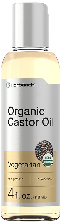 Horbäach Castor Oil Organic | 4 fl oz | Cold Pressed and Hexane Free | For Face, Hair, Eyelashes and Eyebrows | Vegetarian, Non-GMO Formula