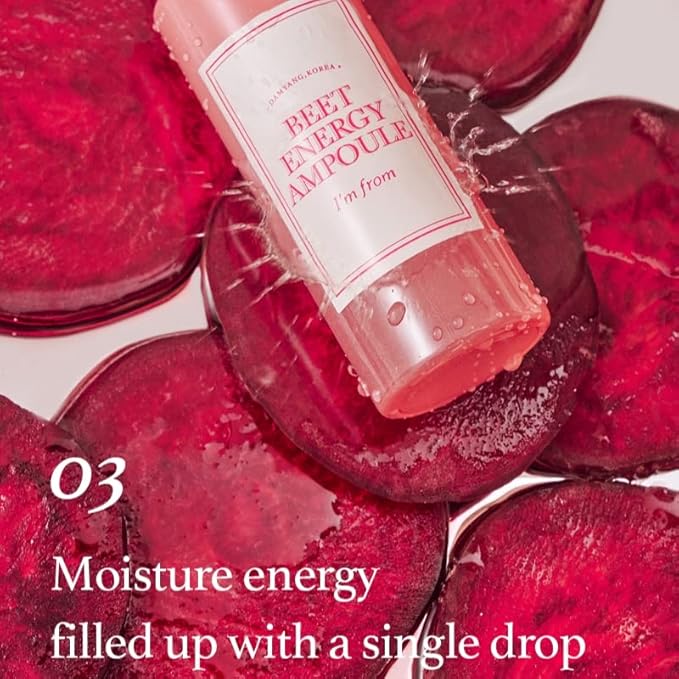 I'm from Beet Energy Ampoule, 81.5% red beet extract, Intensive vitalization care, Micro Squalane Capsules for deeper hydration, rich in minerals and betaine, radiance, nourishment - 30ml