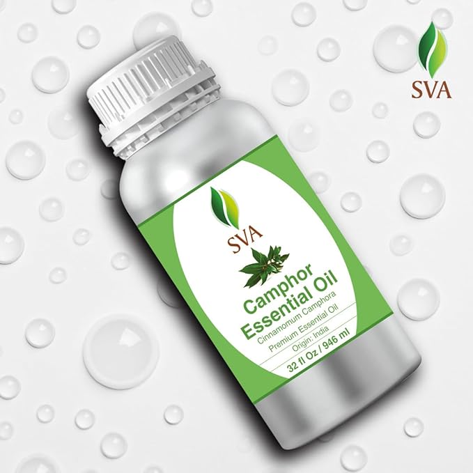 SVA Camphor Essential Oil – 32 Fl Oz – 100% Natural Camphor Oil - for Diffuser, Hair Care, Face, Skin Care, Aromatherapy, Scalp and Body Massage, Soap and Candle Making