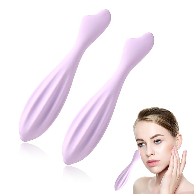 2pcs Face Massage Rollers, 6.99x1.1x0.43in Silicone Facial Rollers Reliable Face Massager Tool Face Skin Care Face Guasha Stick Body Gua Sha Relax for Women(Purple)