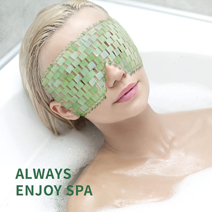 gemshan Jade Eye Mask 100% Natural Real Jade Stone Reusable Eye Mask for Hot & Cold Anti Aging，Headache and Migraine Relief Jade Mask for Women Men