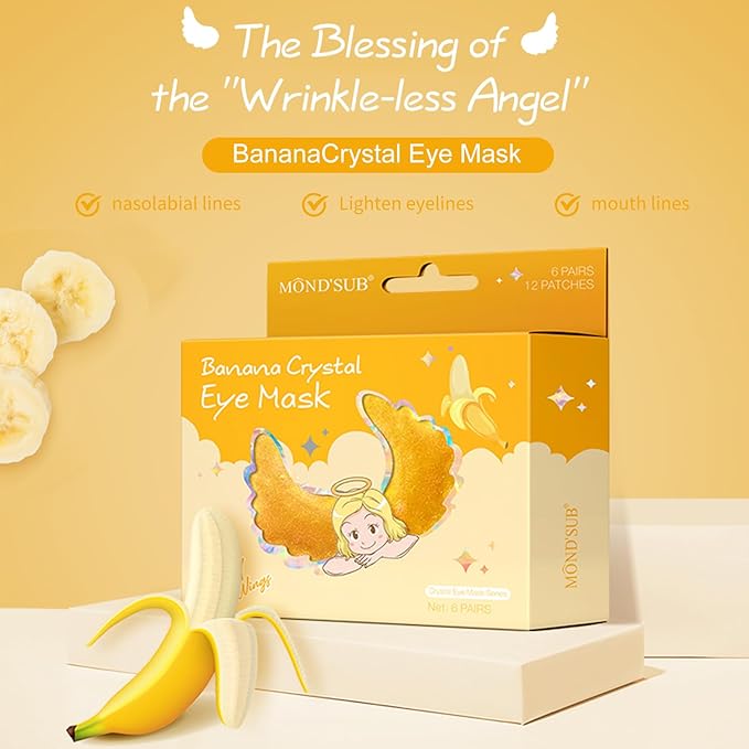 MOND'SUB Under Eye Mask - 6 Pairs Banana Crystal Eye Mask - Puffy Eyes & Dark Circles Treatments with Hyaluronic Acid, Reduce Under Eye Bags and Smooth Wrinkles, Brighten Complexion