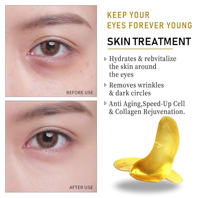 Vandarllin24K Gold Powder Gel Collagen Eye Masks Sheet Patch, Remove Bags,Dark Circles &Puffiness,Reduce Wrinkle,Moisturising,Hydrating for Blackheads (50Pairs)