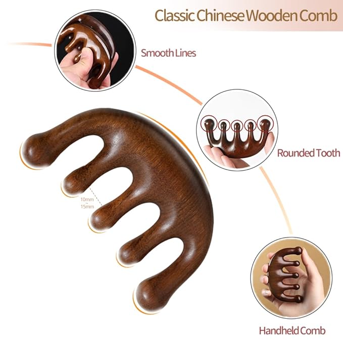 Wooden Scalp Massager Loc Comb - Handmade Green Sandalwood Scalp Massage Comb - Head Massager Wood Therapy Massage Tools - Manual Guasha tool for Soothing Head Massage - Birthday Gift for Women Men