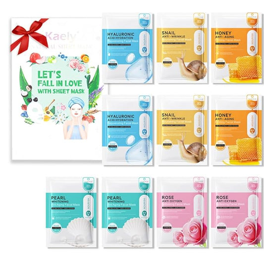 Variety Sheet Face Sheet Mask Skincare,Hydrating Spa Face Mask For Sensitive Skin,Moisturize,Nourish for All Skin Types,Natural Skin Care Spa Face Mask for Women Men Girls,Pack of 10