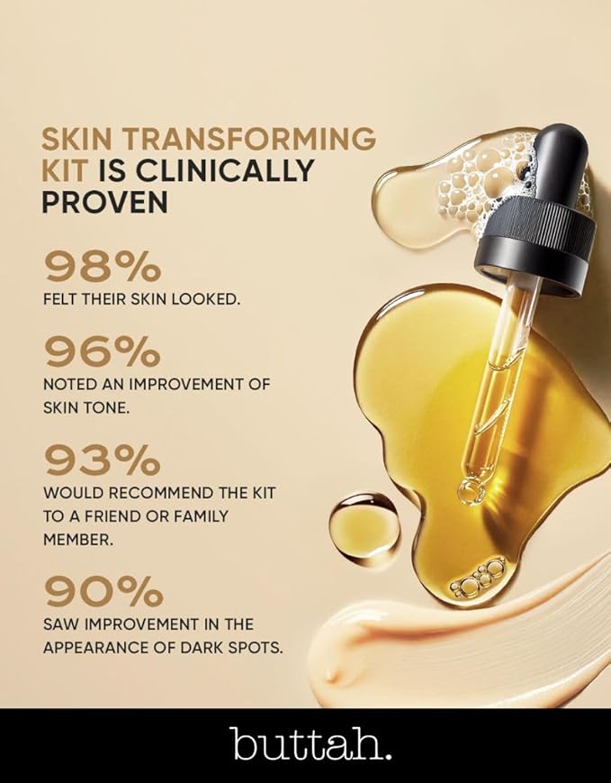 Buttah Skin Supreme Kit for Melanin Rich Skin | Facial Shea Butter 2 oz | Vitamin C Serum 1 oz | Cleanser 3.4 oz | Rosewater Toner 3.4 oz | Black Owned Skincare