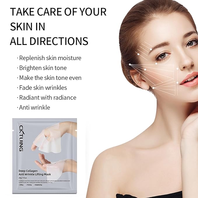 Deep Collagen Anti Wrinkle Lifting Face Mask - Collagen Overnight Face Mask, Bio-Collagen Real Deep Mask, Hydrating Overnight Collagen Face Mask for Lifting, Firming and Moisturizing (5pcs/1 Box)