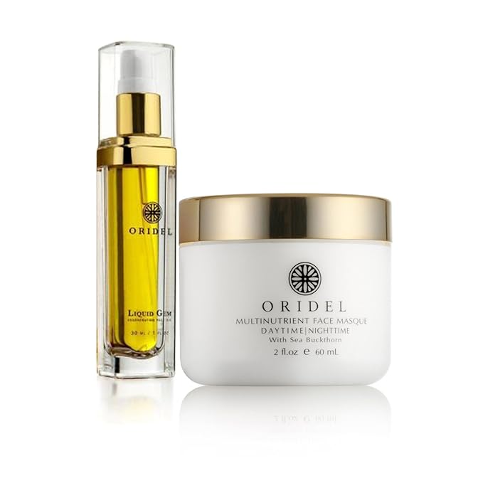 Oridel® Daytime/Nighttime Facial Care Set with Argan Oil and Sea Buckthorn - includes Multinutrient Face Masque (2 fl oz) plus Liquid Gem Face Oil (1 fl oz)