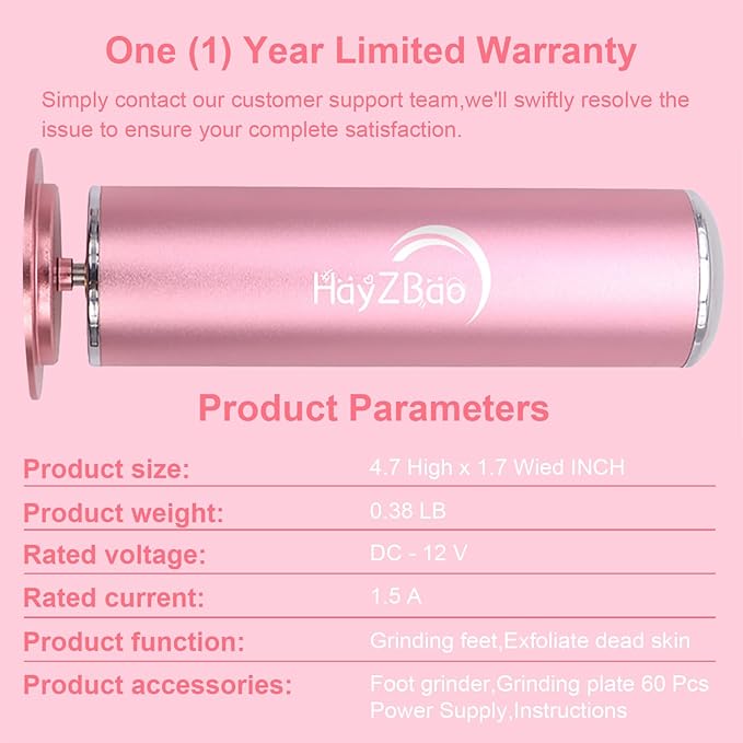 Electric Foot File - Callus Remover for Feet,Professional Pedicure Tool for Dead Skin and Calluses,Adjustable Speed Foot File with 60 Pcs Sandpaper Discs - Pink