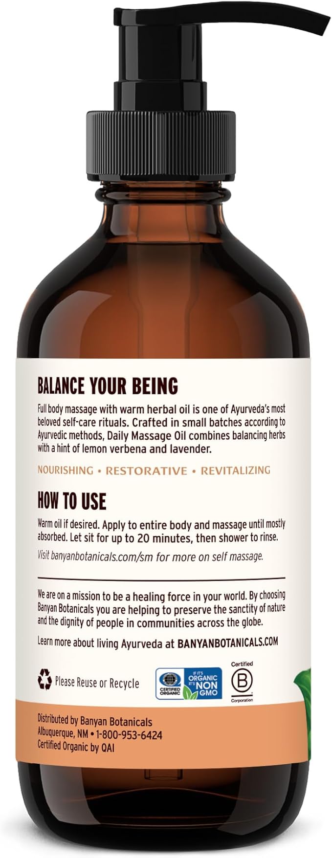 Banyan Botanicals Daily Massage Oil – Organic Ayurvedic Massage Oil – Balancing and Grounding Massage Oil with Organic Ashwagandha & Organic Shatavari – 8 oz – Non GMO Sustainably Sourced Abhyanga Oil