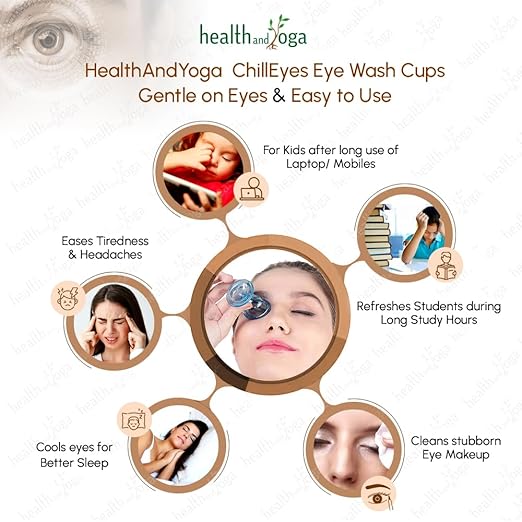 HealthAndYoga™ ChillEyes Colored Eye Wash Cups for Effective Eye Cleansing - with Storage Container - Eye Shaped Rim, Snug Fit (2 Pcs.)(Blue)