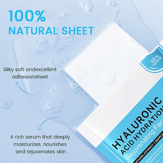 Hyaluronic Acid Face Masks Skincare,Facial Mask Care Korean,Nourish,Deep Moisturizing,Atural Skin Care Spa Face Mask,Hydrating Smoothing Face Masks for Women Men,for All Skin Types 6 Pack