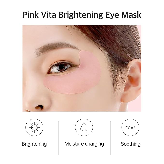 Pink Vita Brightening Eye Mask 60 Pieces (30pairs) - Rose and Vitamin B Eye Patch, Soft Bamboo Sheet Mask, Evens Skin Tone, Rose Extract, Vitamin Tree Extract, Radish Extract, Beet Root Extract