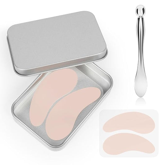 Under Eye Patches Silicone - 2 Pcs Reusable, eye Patches Plump Fine Lines & Wrinkles with Metal Eye Cream Applicator, Tin Case Christmas Gift