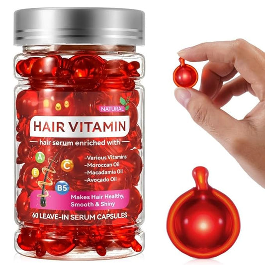 Hair Oil for Women,Hair Serum Capsules, Hair Vitamins,60 Pcs Hair Vitamins Serum Capsule, Restores Dry Frizzy Hair, Hair Oil Capsules with Moroccan/Macadamia/Avocado Oil for Hair Repair