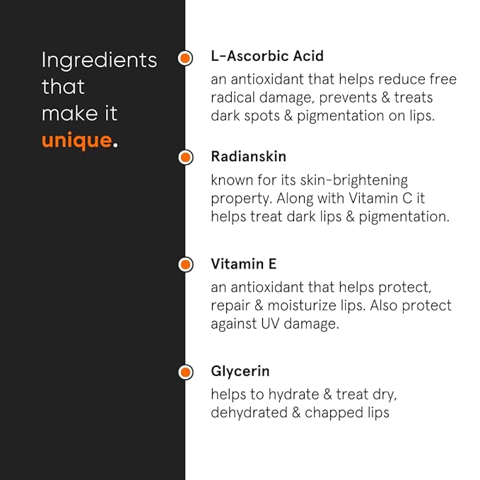 Minimalist Lip Balm for Moisturizing, Softening & Brightening Lips | 8% L-Ascorbic Acid with Vitamin E, Radianskin & Glycerine | For Women & Men | 0.42 Oz / 12 gm