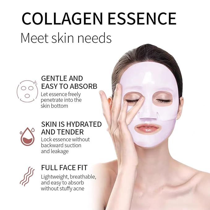 5 Packs Korean Overnight Collagen Face Mask: Glass Skin Face Mask for Deep Moisturizing, Firming, Glowing – Low Molecular Bio Collagen Sleeping Sheet Mask for Glass Glow