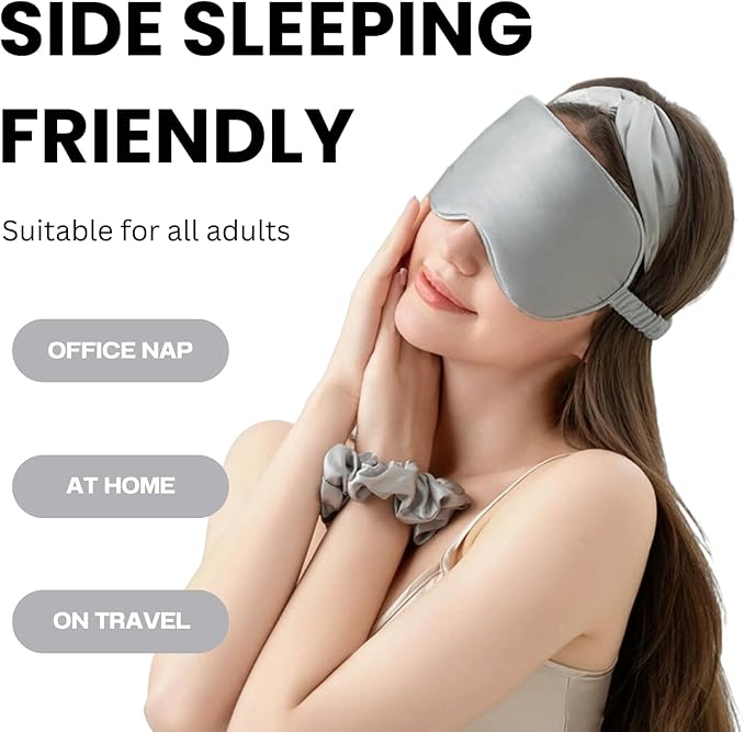 Silk Satin Sleeping Eye Mask, Silvergrey Sleep Eye Mask Night Blindfold for Women and Men, Soft Breathable Blackout Eyeshade Eye Cover for Travel, Wedding Bridesmaid Gift