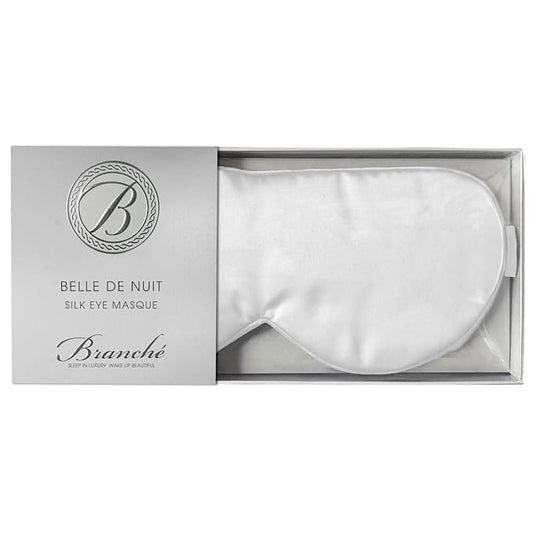 Branche Beauty Belle De Nuit Sleep Mask - Silk Eye Mask 6A Silk 22 Momme Eye Cover Sleepover Shade Blindfold Mask for Luxury Sleep in Total Darkness (White)