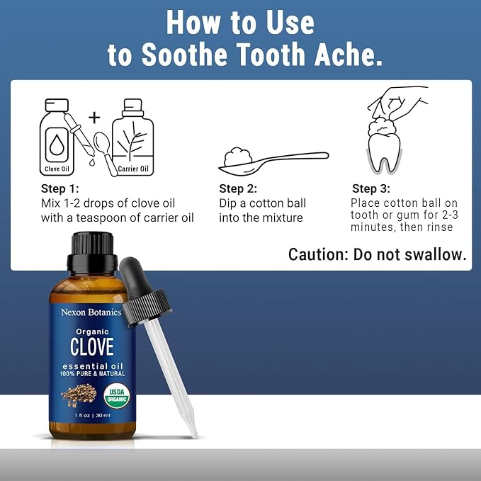 Organic Clove Essential Oil 30 ml - Pure, Natural, Undiluted for Toothache, Sore Muscles, Skin & Hair Care - Soothing Clove Bud Essential Oil - Nexon Botanics