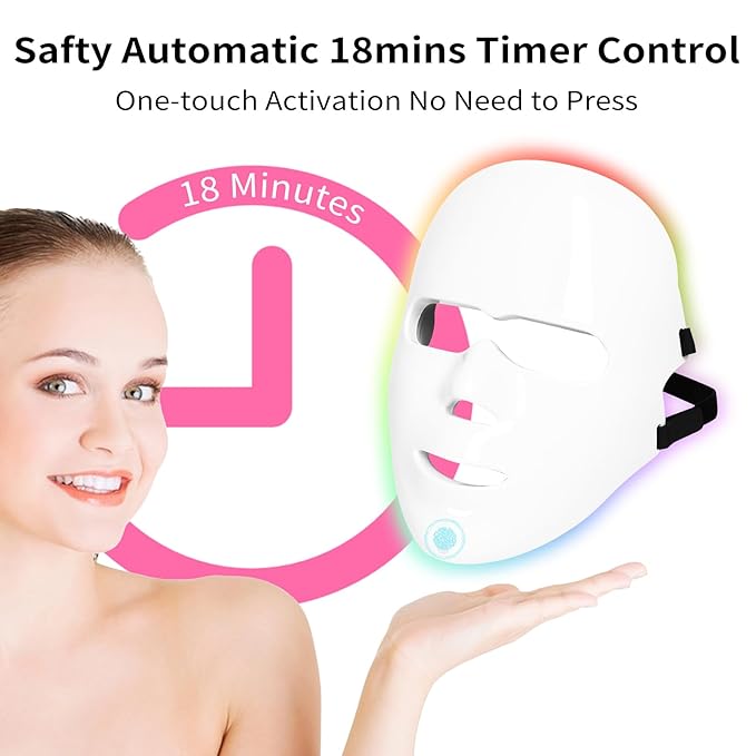 7 Colors L E D Face Mask Light Therapy, Red&Blue Light Therapy for Face,7 Colors Facial Light Therapy Mask, Skin Care Salon at Home, Portable, Rechargeable