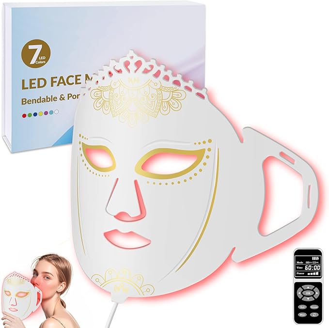 7 Colors Red Light Therapy for Face, Portable Beauty Facial Mask for Skin Tight Smooth, 360PCS LED Face Mask Light Therapy, LED Facial Light Therapy at Home, Red Light Therapy Mask for Women Gifts