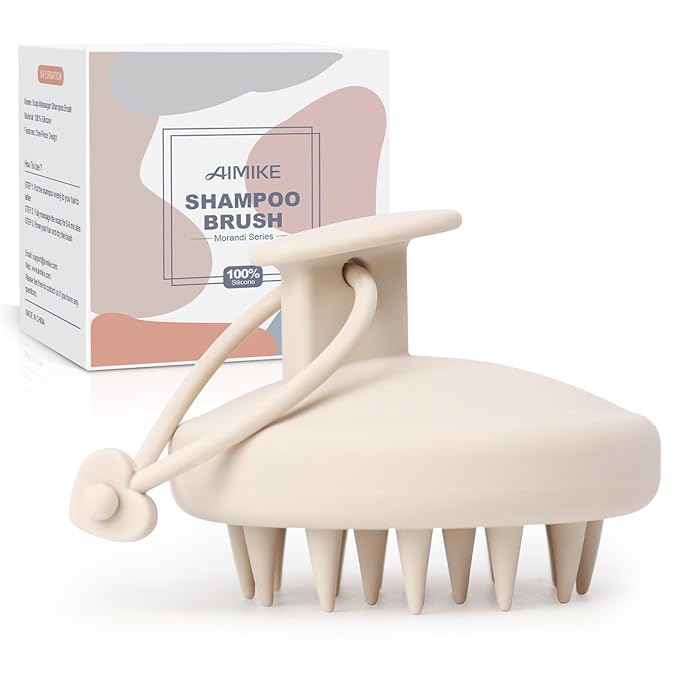 AIMIKE Scalp Massager Shampoo Brush, 100% Soft Silicone Scalp Scrubber, Scalp Exfoliator Brush for Dandruff Removal, Scalp Massager for Hair Growth, Wet Dry Hair Massager Shampoo Brush, Oatmeal