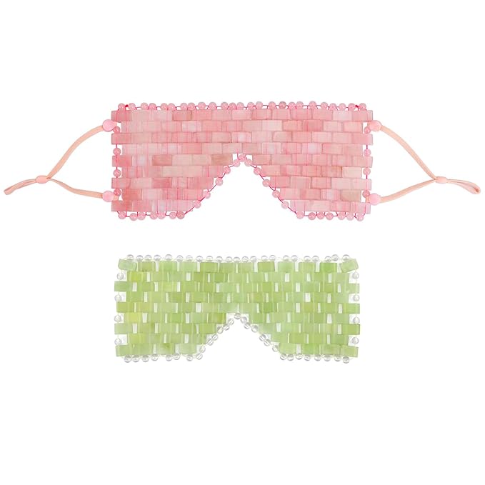 Jade Eye Mask&Rose Quartz Eye Mask - with Adjustable Strap for face 100% Natural Gemstone Jade Sleep Mask
