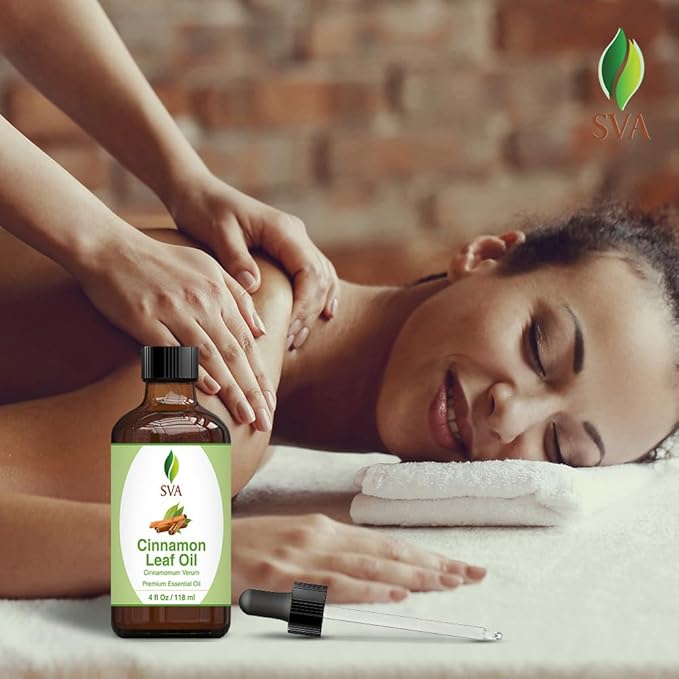 SVA Cinnamon Leaf Essential Oil – 4 Fl Oz – 100% Natural Cinnamon Oil - for Diffuser, Hair Care, Face, Skin Care, Aromatherapy, Scalp and Body Massage, Soap and Candle Making – with Dropper