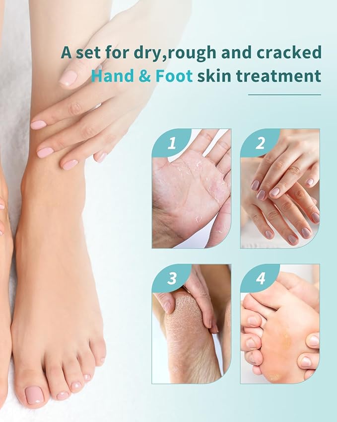 VTS Self Care Kit - Includes Moisturizing Heel Socks, Hand & Foot Oil, Salt Scrubs, Serum, Urea Cream 40 Percent - Hand Care Set, Foot Pedicure Kit for Dry Cracked Heels Feet Knees Elbows Hands