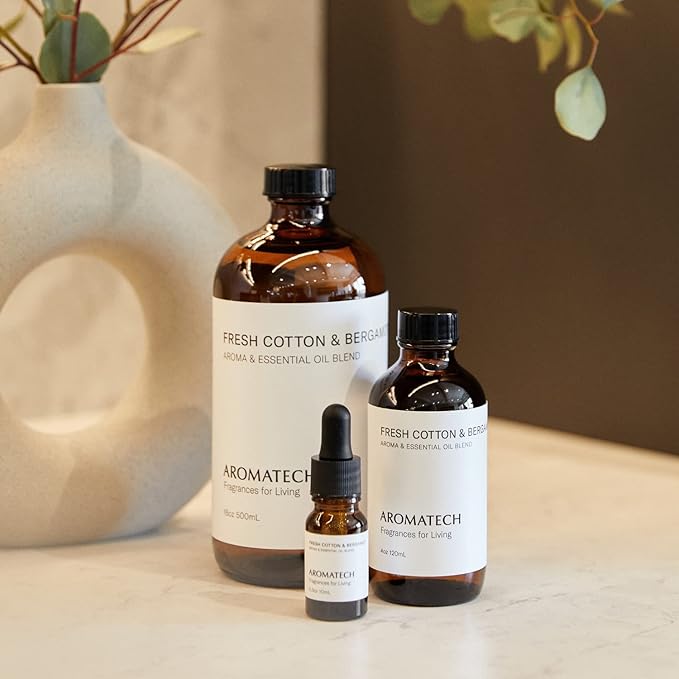 AromaTech Fresh Cotton and Bergamot Essential Oil Blend: Luxury Hotel Inspired Aromatherapy with Bergamot, Fresh Cotton & Sandalwood for Ultrasonic Diffusers & Nebulizers - 0.3 fl oz, 10 mL