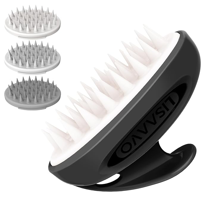 Hair Massager Scalp 3 in1 Scalp Scrubber Silicone Scalp Massager with Three Bristles-Soft, Medium and Hard Brush for Men Women and Pets,Black
