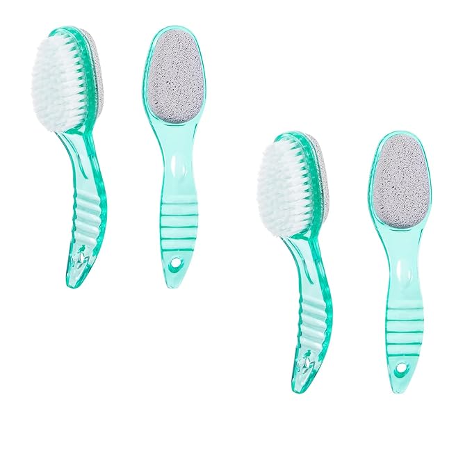 4 Pcs Foot Brush for Shower with Handle 2 in 1, Ooloveminso Large Foot Pumice Stone Brush Scrubber Foot File Calluses Remove Suitable for Horniness Foot Spa, Foot Care Smooth Skin (Green)