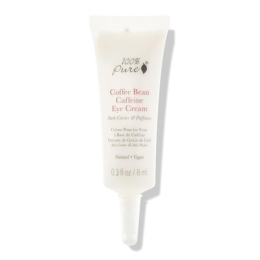100% PURE Coffee Bean Caffeine Eye Cream Refresh & Hydrate Under Eye Treatment Reduce Puffiness, Dark Circles, Wrinkles with Green Tea, Rose Hip, Vitamin E - Youthful Vibrant Eyes - Vegan - .3 oz